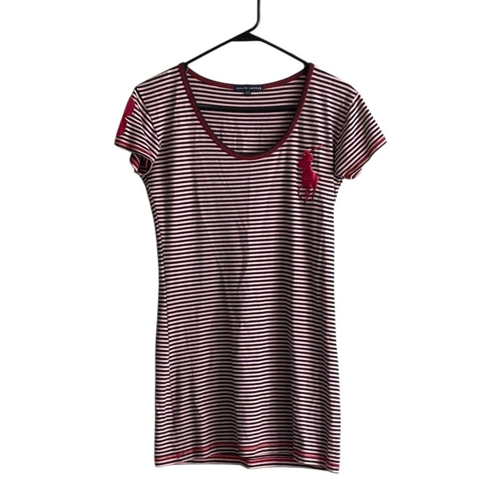 Vintage Y2K 2XL Ralph Lauren Top Big Pony Logo Scoop Neck Cap Sleeve Striped